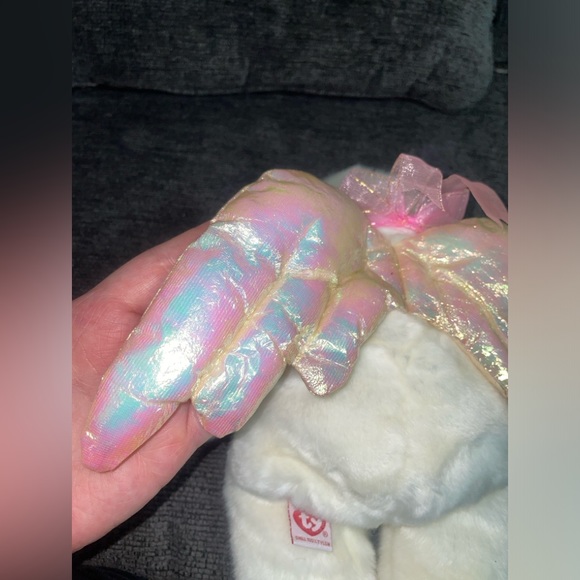 13" LARGE TY 1999 BEANIE BUDDIES HALO ANGEL WHITE BEAR STUFFED ANIMAL PLUSH TOY - Picture 3 of 6